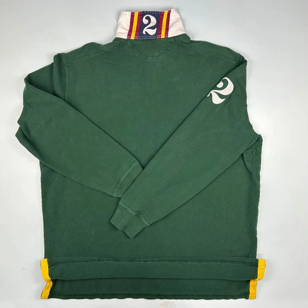 Polo Ralph Lauren Mens Big Pony Rugby Shirt Green Yellow Long Sleeve Size L